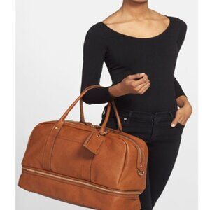 Sole Society Mason Weekend Bag Cognac Vegan Leather Travel Tote Shoe Compartment